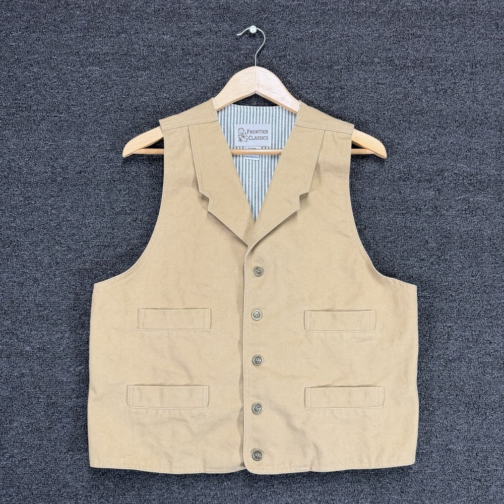 Frontier Classics Vest Mens L Tan 100% Cotton 4-Pocket Single Breasted Cinch